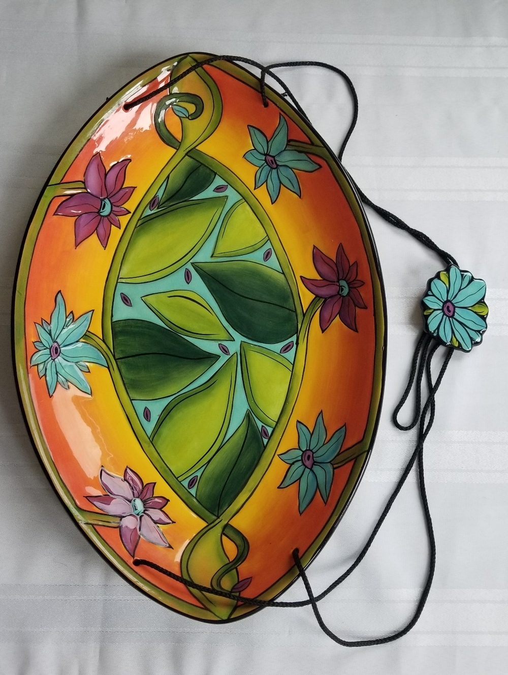 Terri Kern Artist Colorful Hand-Painted Hanging Ceramic Platter Bird Bath Feeder - Picture 6 of 9
